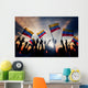 Silhouettes of People Holding Flag of Colombia Wall Mural