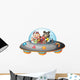 Playful Animals inside Saucer Wall Decal