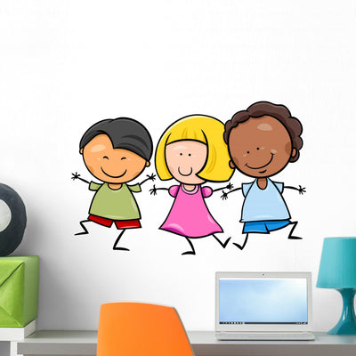 Multicultural Children Cartoon Illustration Wall Decal shown on a wall