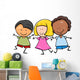 multicultural children cartoon illustration Wall Decal