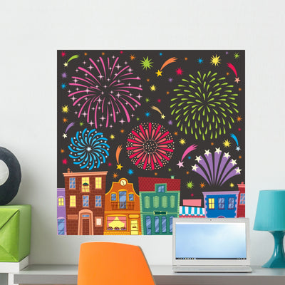 Fireworks Wall Decal shown on a wall