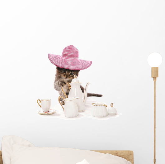 English Teatime Kitten Cat Wall Decal