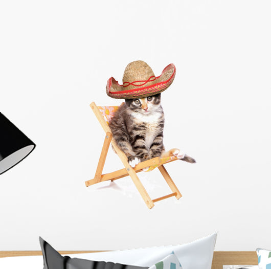Vacationing Sombrero Kitten Wall Decal