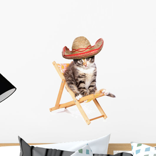 Vacationing Sombrero Kitten Wall Decal