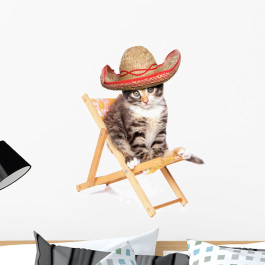 Vacationing Sombrero Kitten Wall Decal