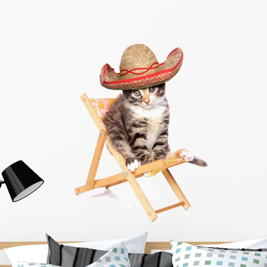 Vacationing Sombrero Kitten Wall Decal