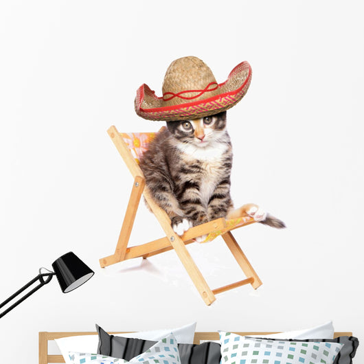 Vacationing Sombrero Kitten Wall Decal