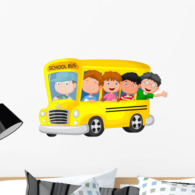 School Bus With Happy Children Wall Decal shown on a wall