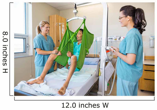 Nurses Looking At Patient Sitting On Cloth Of Hydraulic Lift Wall Mural