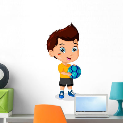 Illustration Of Little Kid Soccer Boy Wall Decal shown on a wall