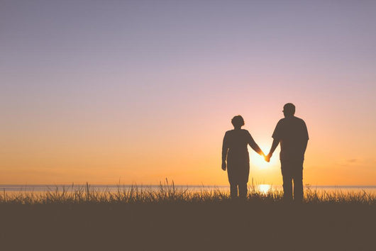 Senior Couple Holding Hands Silhouettes Wall Decal