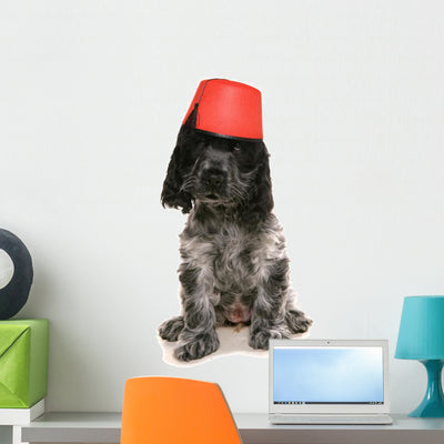 Cocker Spaniel Dog Wearing A Fez Hat Wall Decal shown on a wall