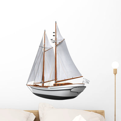 Sail Ship Wall Decal shown on a wall