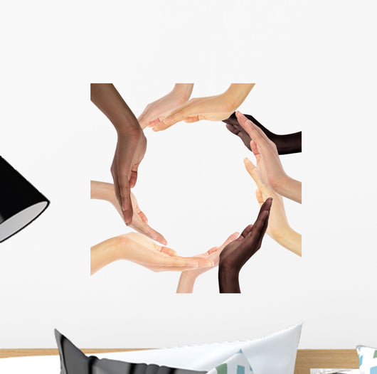Conceptual symbol of multiracial human hands making a circle Wall Decal