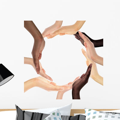 Conceptual Symbol Of Multiracial Human Hands Making A Circle Wall Decal shown on a wall