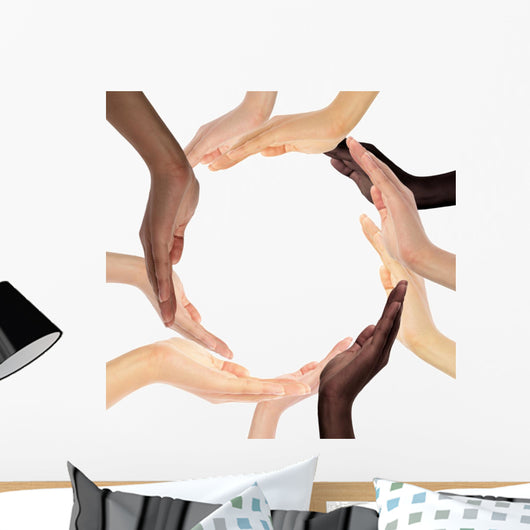 Conceptual symbol of multiracial human hands making a circle Wall Decal