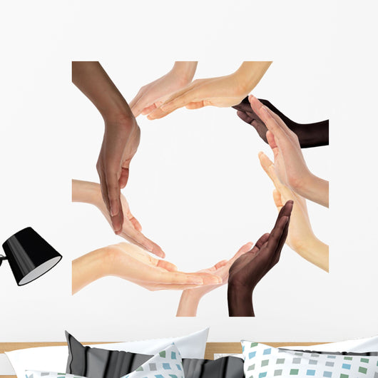 Conceptual symbol of multiracial human hands making a circle Wall Decal