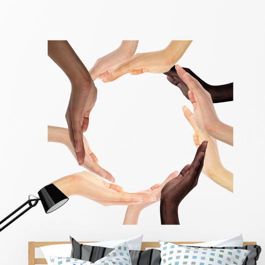 Conceptual symbol of multiracial human hands making a circle Wall Decal