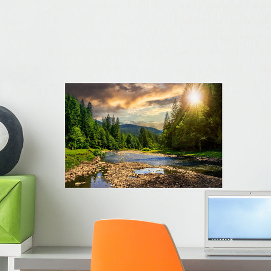 Forest River with Stones Wall Decal
