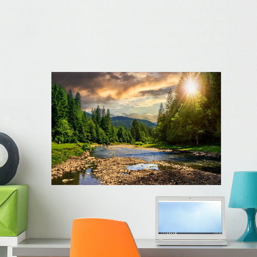 Forest River with Stones Wall Decal