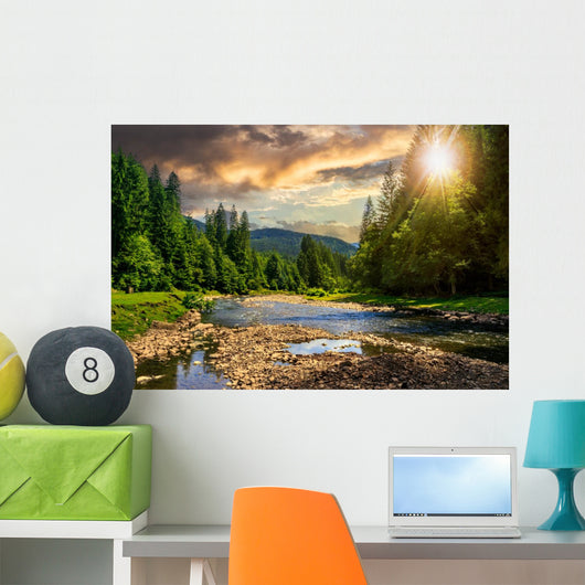 Forest River with Stones Wall Decal