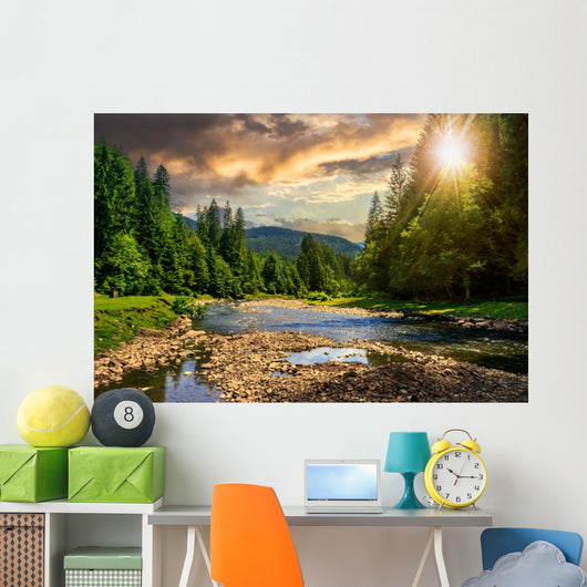 Forest River with Stones Wall Decal