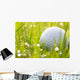 Golf ball on grass with water drops Wall Mural