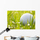 Golf ball on grass with water drops Wall Mural