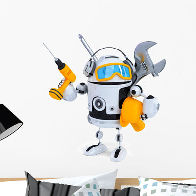 Construction Robot Wall Decal shown on a wall