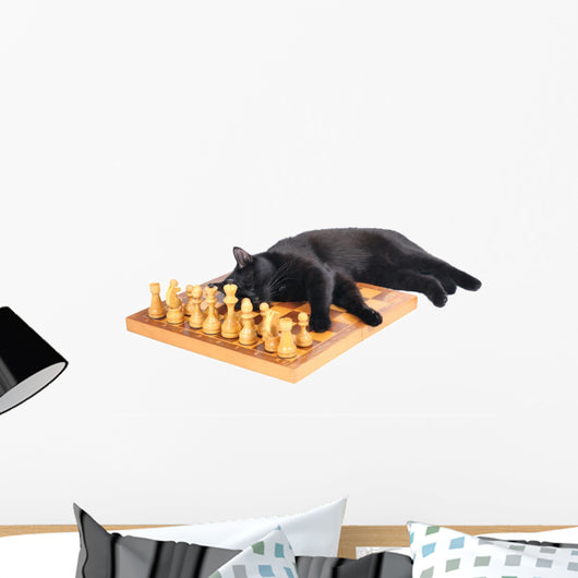 Napping Chessboard Cat Wall Decal