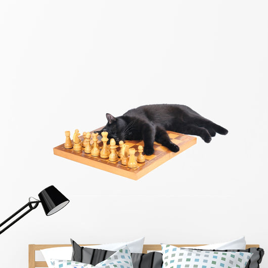 Napping Chessboard Cat Wall Decal