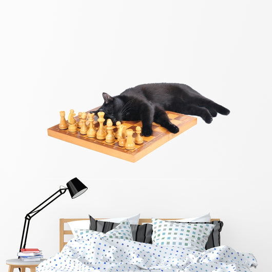 Napping Chessboard Cat Wall Decal