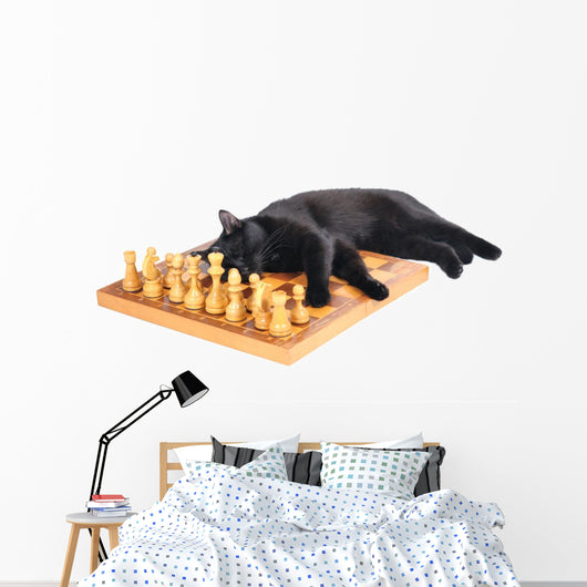 Napping Chessboard Cat Wall Decal