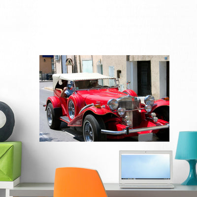 Vintage Car Wall Decal shown on a wall
