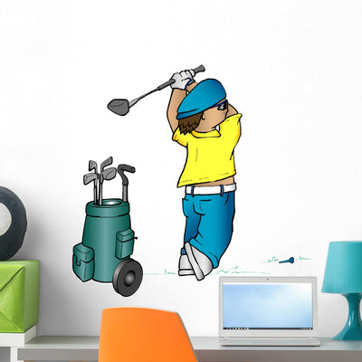 Cartoon Golfer Wall Decal shown on a wall