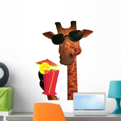 Relaxation Giraffe Wall Decal shown on a wall
