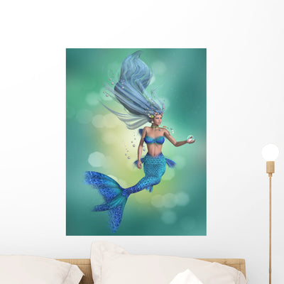 Mermaid In Blue Wall Decal shown on a wall
