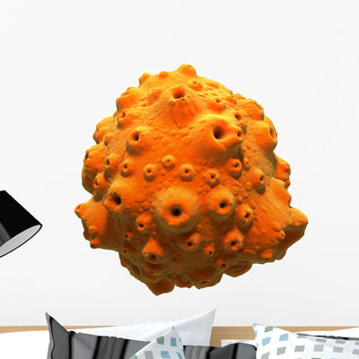 Orange Planet Asteroid Wall Decal shown on a wall