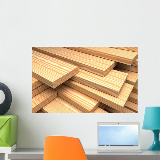 Closeup Wooden Boards Construction Wall Decal