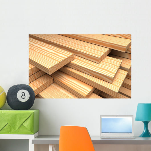 Closeup Wooden Boards Construction Wall Decal