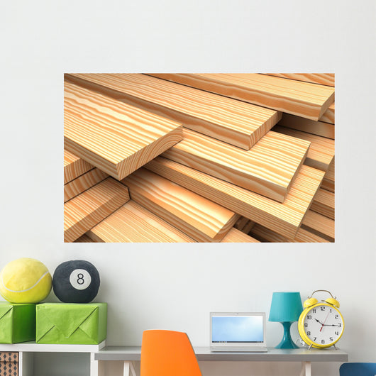 Closeup Wooden Boards Construction Wall Decal
