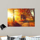 Fall. Autumn Park. Autumnal Trees and Leaves in sun rays Wall Mural