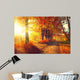 Fall. Autumn Park. Autumnal Trees and Leaves in sun rays Wall Mural