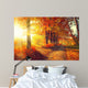 Fall. Autumn Park. Autumnal Trees and Leaves in sun rays Wall Mural