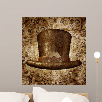 Steampunk Top Hat Wall Decal shown on a wall