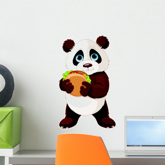Panda Eats Hamburger Wall Decal