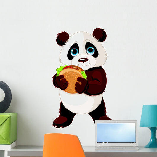 Panda Eats Hamburger Wall Decal