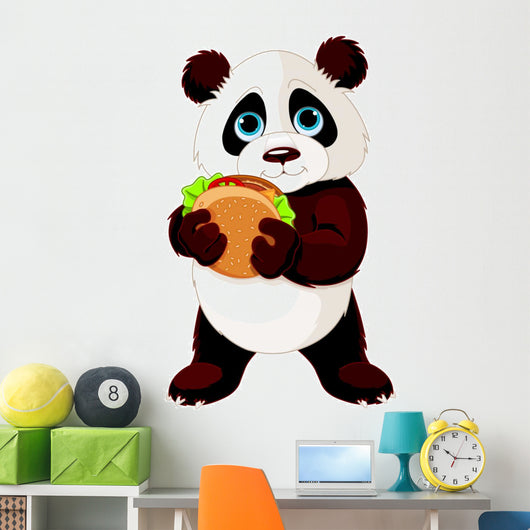 Panda Eats Hamburger Wall Decal