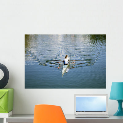 Two Rowers Wall Decal shown on a wall