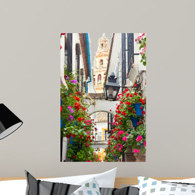 Famous Street Flowers Decorated Wall Decal shown on a wall